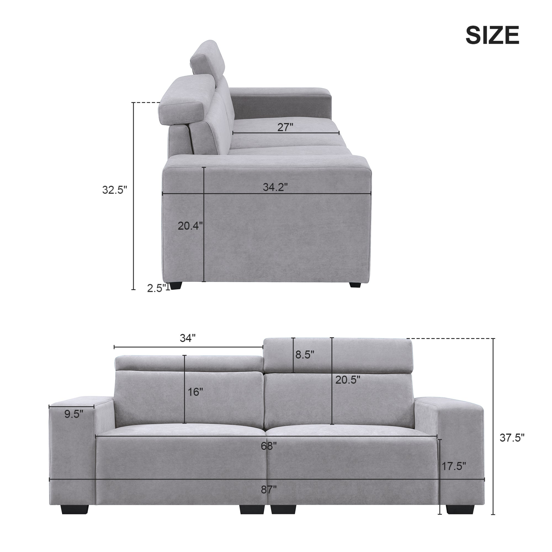 [product_type] | 87*34.2'' 2-3 Seater Sectional Sofa Couch with Multi-Angle Adjustable Headrest,Spacious and Comfortable Velvet Loveseat for Living Room,Studios,Salon,, Office,Apartment,3 Colors | casafoyer.myshopify.com