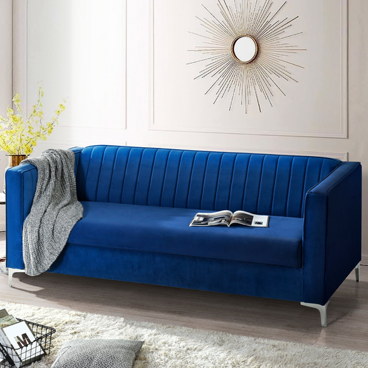 Sofa & Chair sets | Mid Century Velvet Sofa,2-3 Seater Modern Couch, Exquisite Loveseat with Vertical Striped Decoration and Metal Legs for Living Room,Bedroom,Apartment,Office,2 Colors | casafoyer.myshopify.com