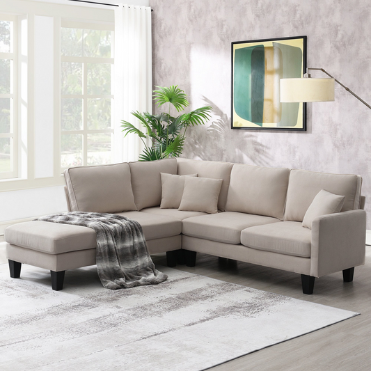 Sofa & Chair sets | Terrycloth Modern Sectional Sofa,5-Seat Practical Couch Set with Chaise Lounge,L-Shape minimalist Indoor Furniture with 3 Pillows for Living Room,Apartment,Office, 3 Colors | casafoyer.myshopify.com