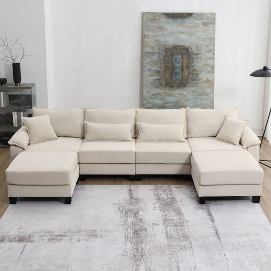 [product_type] | 133*65" Corduroy Modular Sectional Sofa,U Shaped Couch with Armrest Bags,6 Seat Freely Combinable Sofa Bed,Comfortable and Spacious Indoor Furniture for Living Room, 2 Colors | casafoyer.myshopify.com