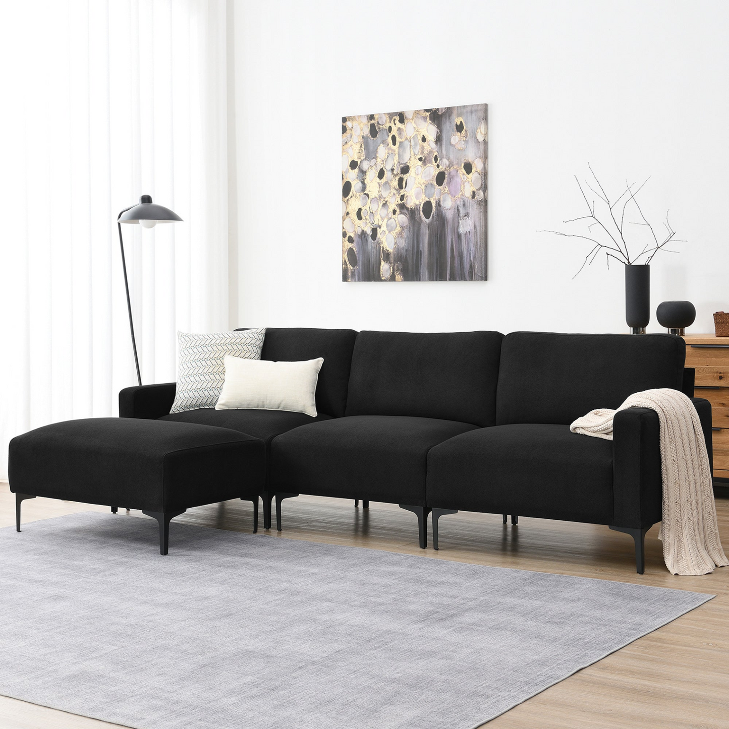 Sofa & Chair sets | Modern L-shaped Sectional Sofa, 4-seat Velvet Fabric Couch Set with Convertible Ottoman,Freely Combinable Sofa for Living Room, Apartment, Office,Apartment,2 Colors | casafoyer.myshopify.com