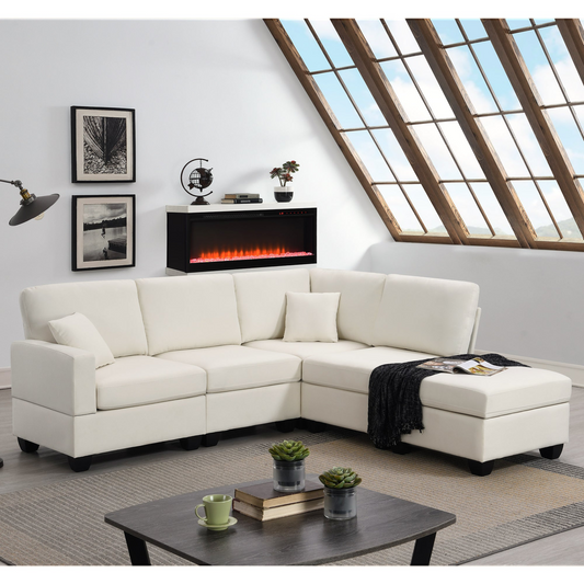 [product_type] | 89.8*60.2" Modern Sectional Sofa,5-Seat Modular Couch Set with Convertible Ottoman,L-Shape Linen Fabric Corner Couch Set with 2 Pillows for Living Room,Apartment,Office, 3 Colors | casafoyer.myshopify.com