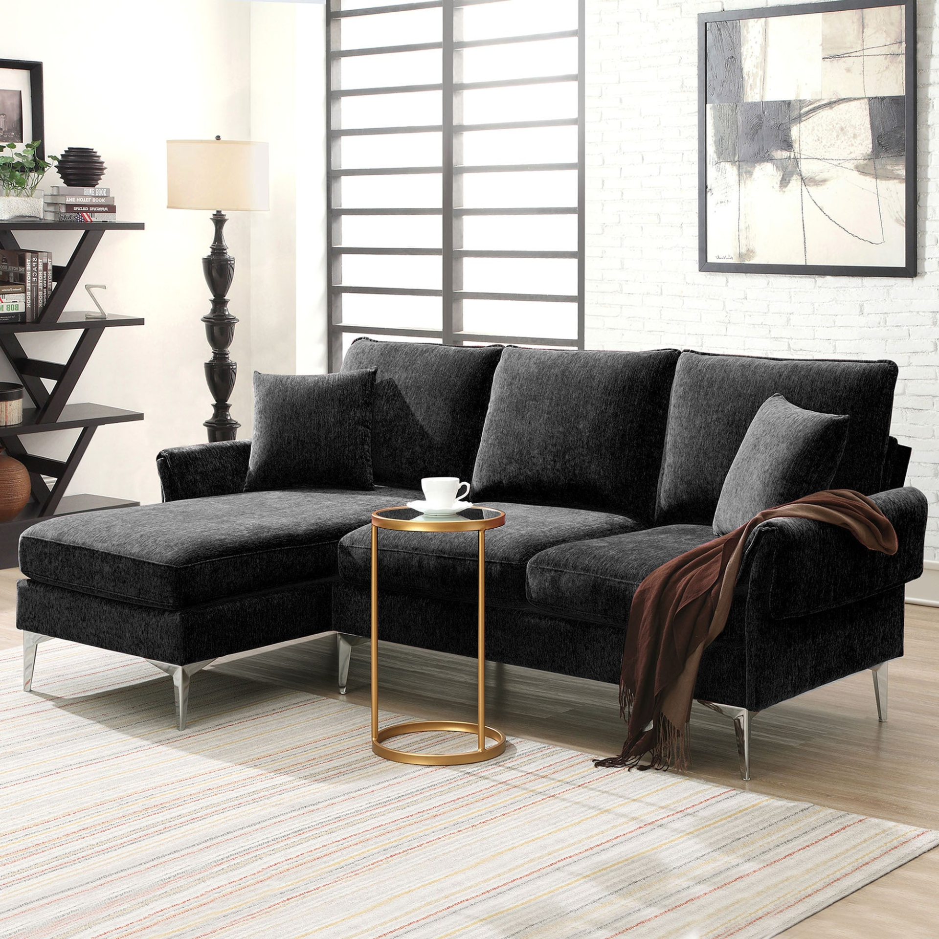 [product_type] | 84 " Convertible Sectional Sofa, Modern Chenille L-Shaped Sofa Couch with Reversible Chaise Lounge, Fit for Living Room, Apartment(2 Pillows) | casafoyer.myshopify.com