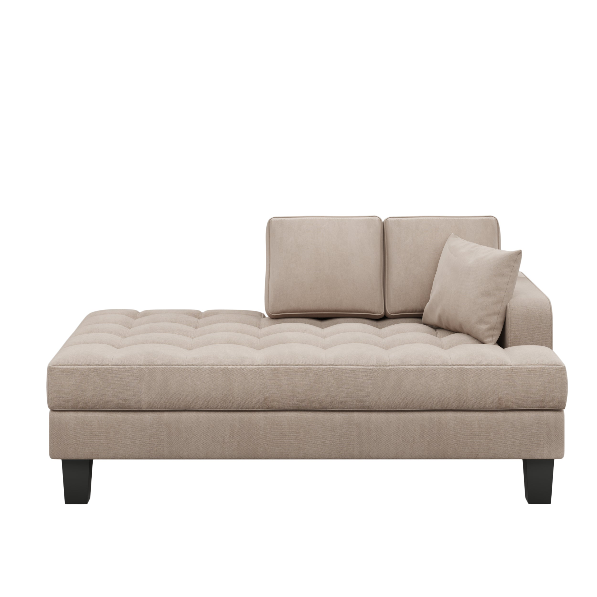 [product_type] | 64" Deep Tufted Upholstered Textured Fabric Chaise Lounge,Toss Pillow included,Living room Bedroom Use,Warm Grey | casafoyer.myshopify.com