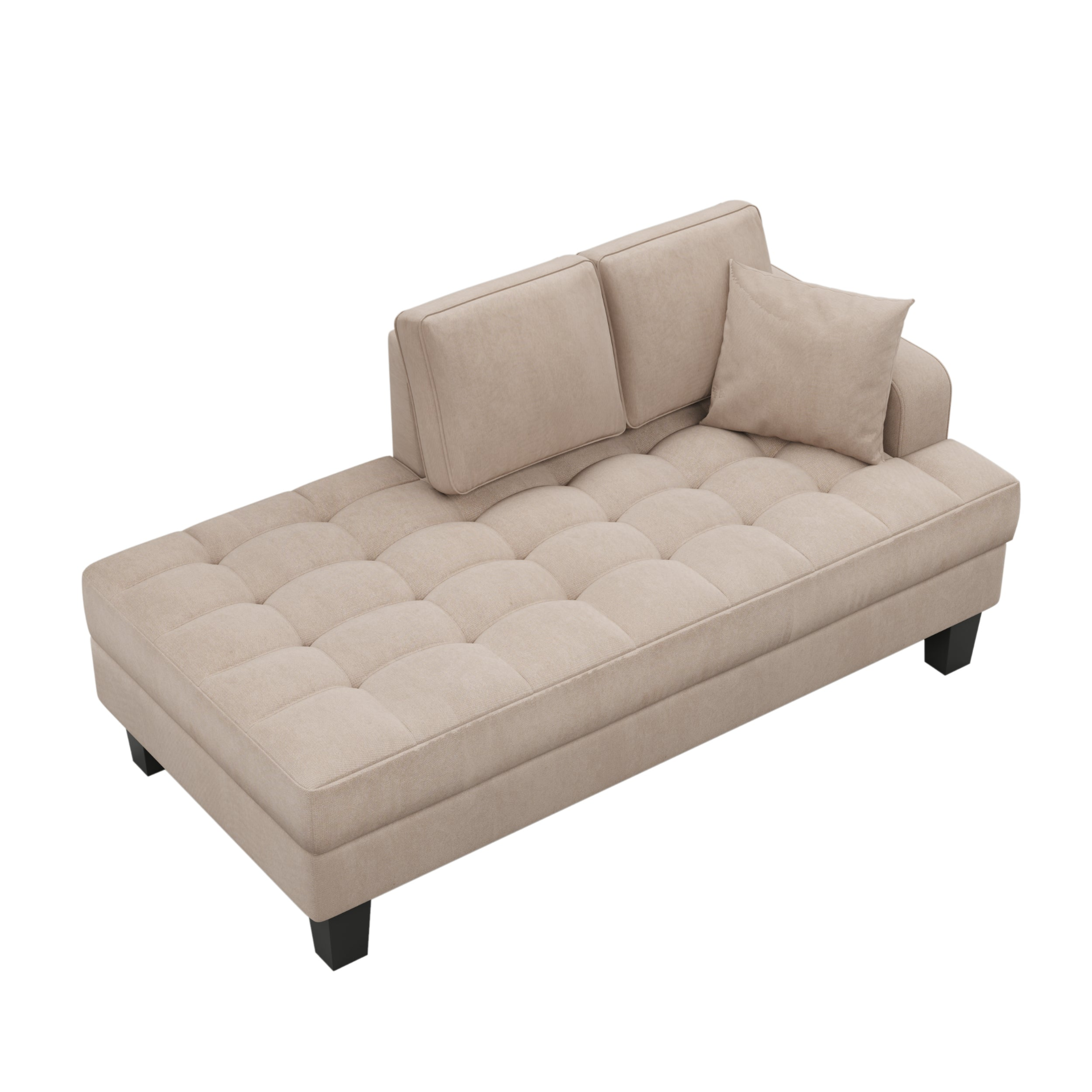 [product_type] | 64" Deep Tufted Upholstered Textured Fabric Chaise Lounge,Toss Pillow included,Living room Bedroom Use,Warm Grey | casafoyer.myshopify.com