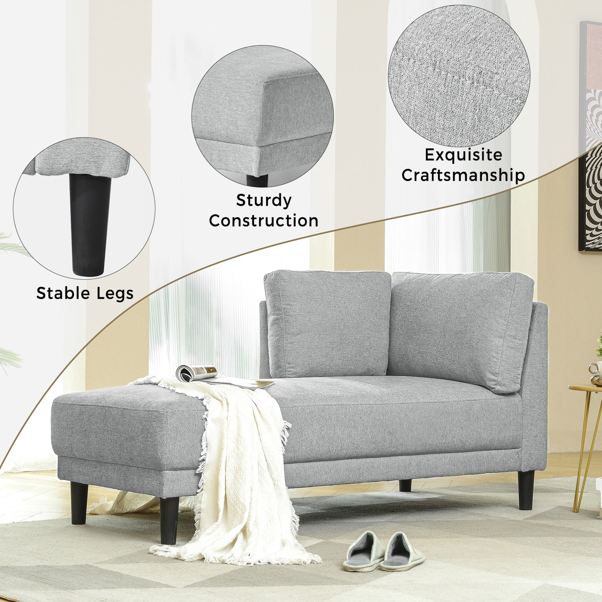 Sofa & Chair sets | 65inch Mid-Century Modern Fabric Corner Lounge Chair, Upholstered Indoor Chaise Lounge for Bedroom,Office,Small Living Room & Apartment | casafoyer.myshopify.com