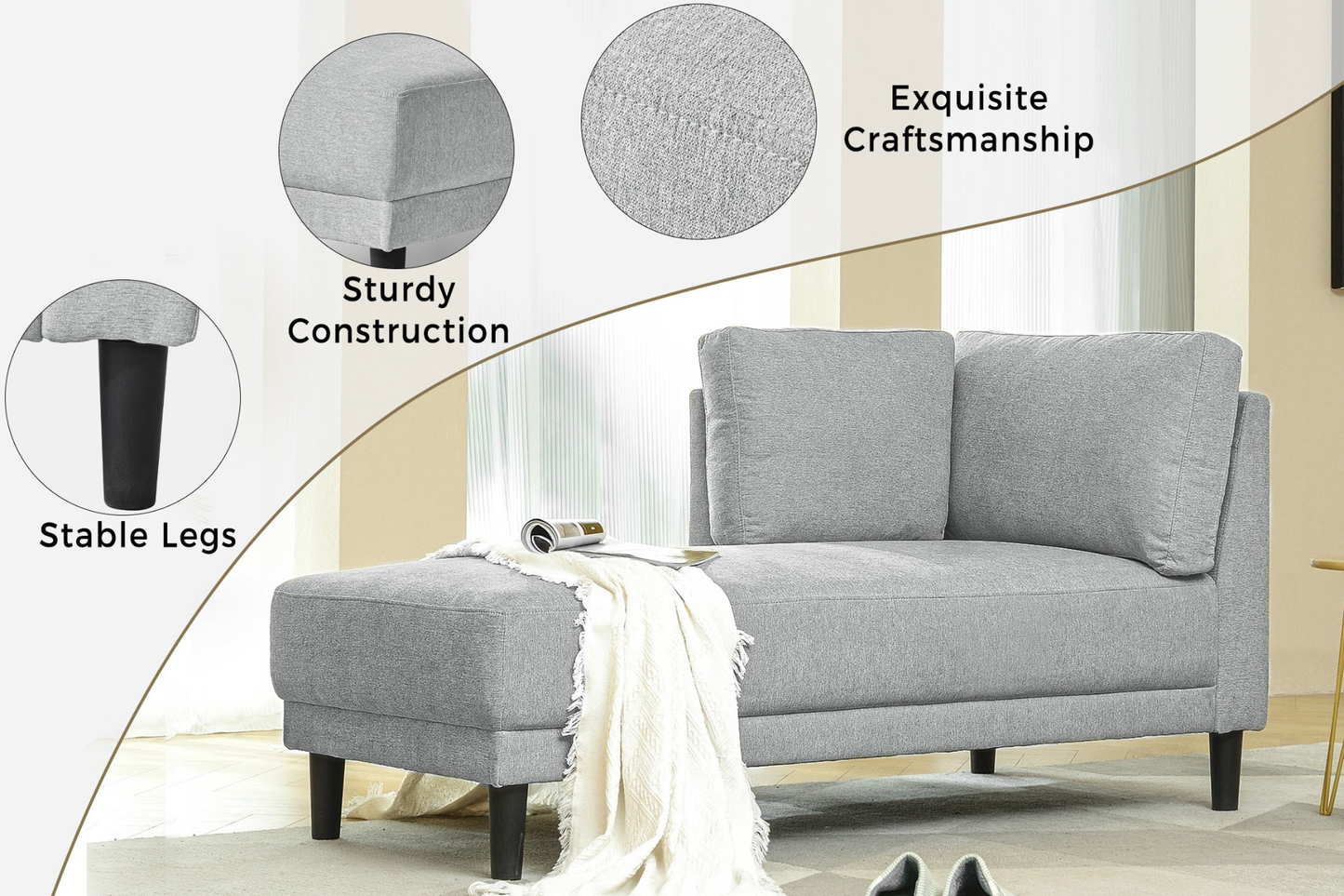 Sofa & Chair sets | 65inch Mid-Century Modern Fabric Corner Lounge Chair, Upholstered Indoor Chaise Lounge for Bedroom,Office,Small Living Room & Apartment | casafoyer.myshopify.com