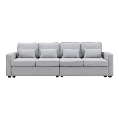 [product_type] | 104" 4-Seater Modern Linen Fabric Sofa with Armrest Pockets and 4 Pillows, Minimalist Style Couch for Living Room, Apartment, Office, 3 Colors | casafoyer.myshopify.com