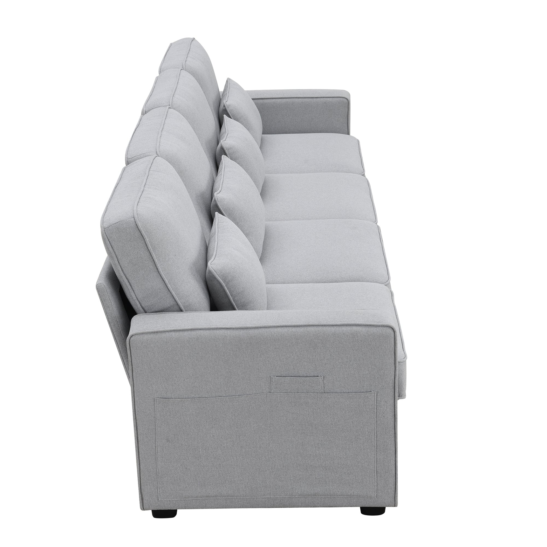 [product_type] | 104" 4-Seater Modern Linen Fabric Sofa with Armrest Pockets and 4 Pillows, Minimalist Style Couch for Living Room, Apartment, Office, 3 Colors | casafoyer.myshopify.com