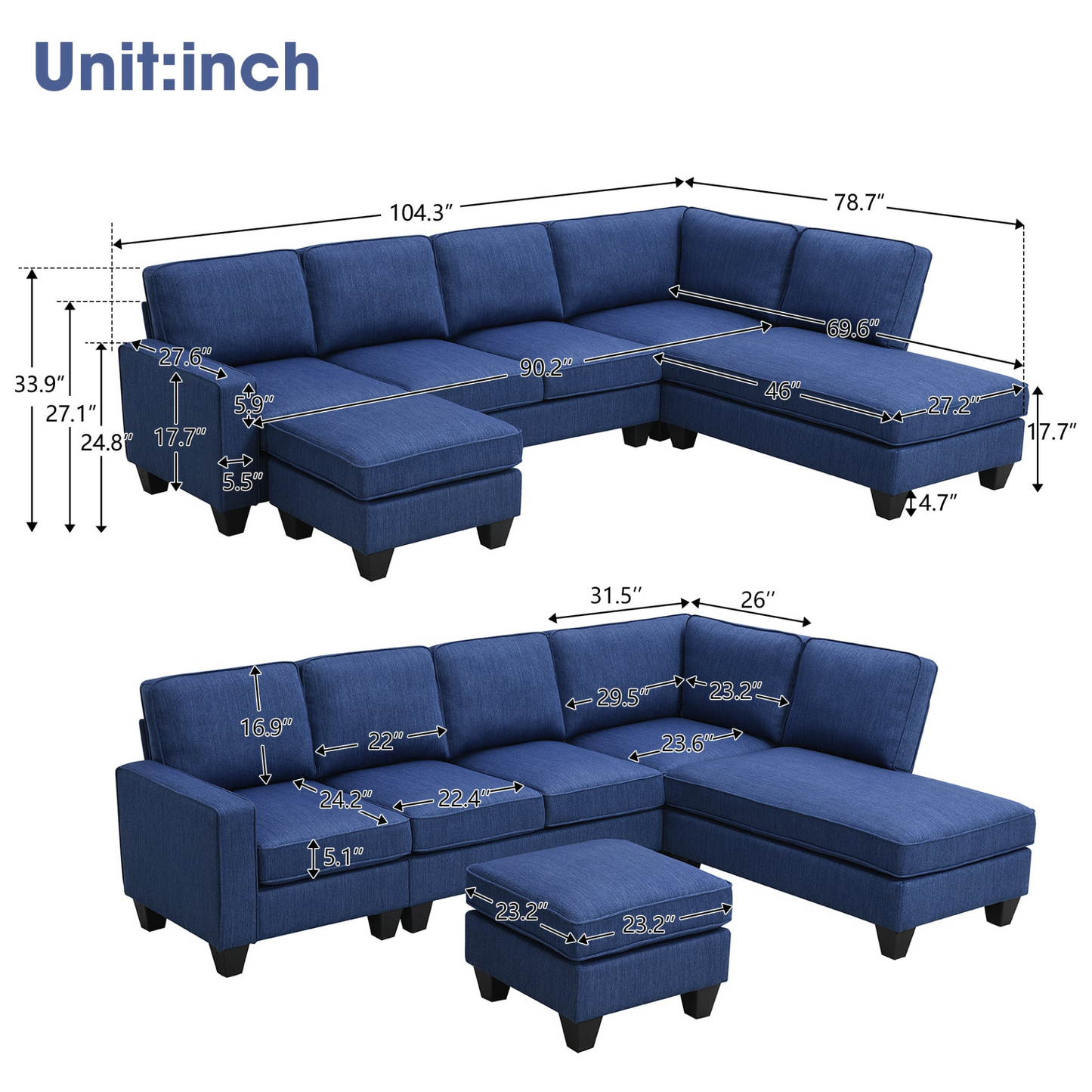 [product_type] | Modern L-shaped Sectional Sofa, 7-seat Linen Fabric Couch Set with Chaise Lounge and Convertible Ottoman | casafoyer.myshopify.com