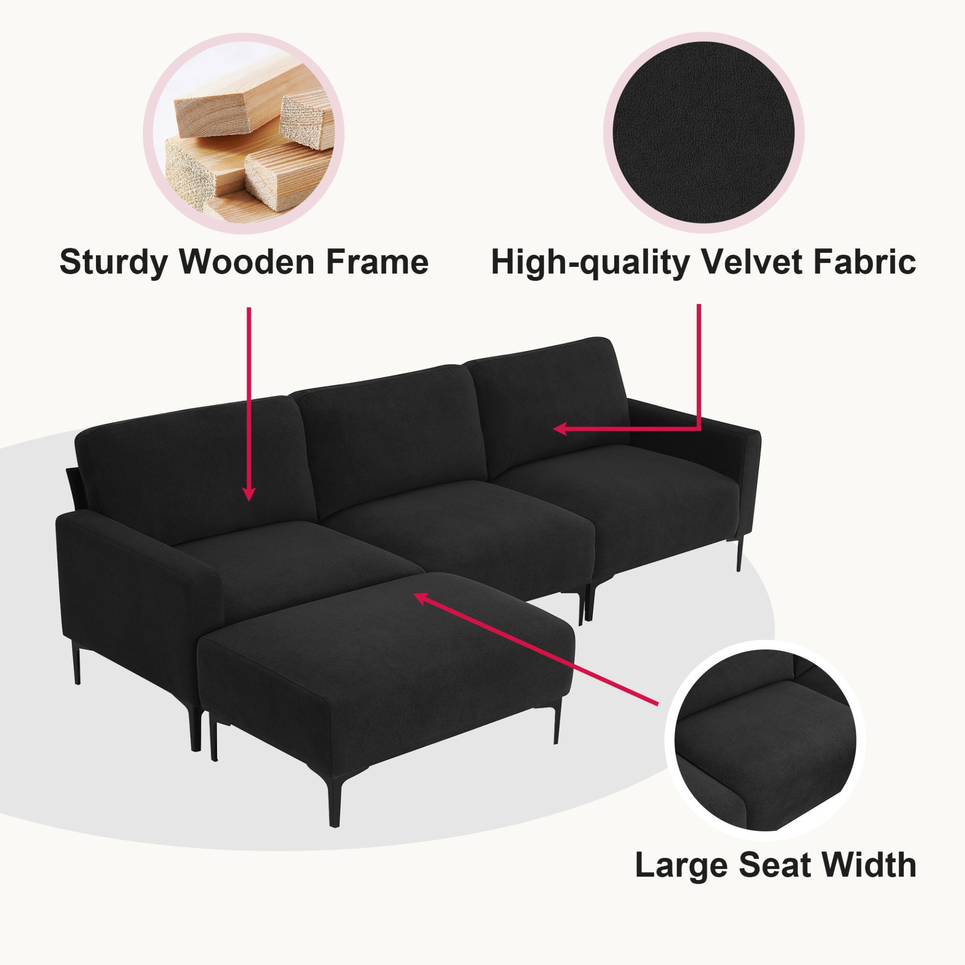 Sofa & Chair sets | Modern L-shaped Sectional Sofa, 4-seat Velvet Fabric Couch Set with Convertible Ottoman,Freely Combinable Sofa for Living Room, Apartment, Office,Apartment,2 Colors | casafoyer.myshopify.com