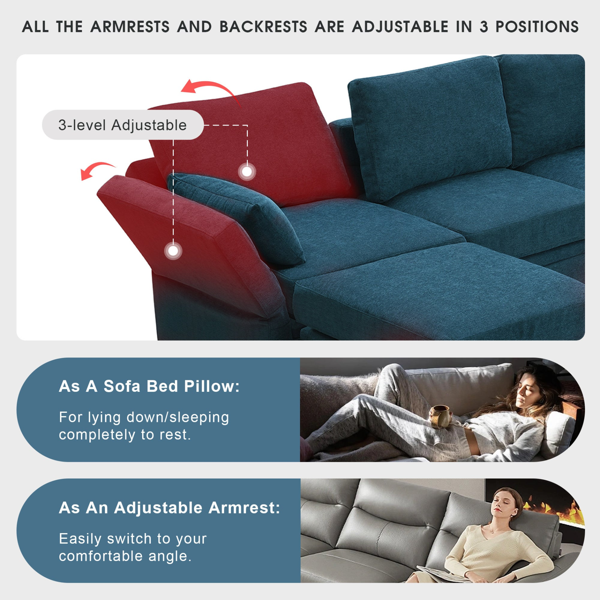 Sofa & Chair sets | Chenille Modular Sectional Sofa,U Shaped Couch with Adjustable Armrests and Backrests,6 Seat Reversible Sofa Bed with Storage Seats for Living Room, Apartment,2 Colors | casafoyer.myshopify.com