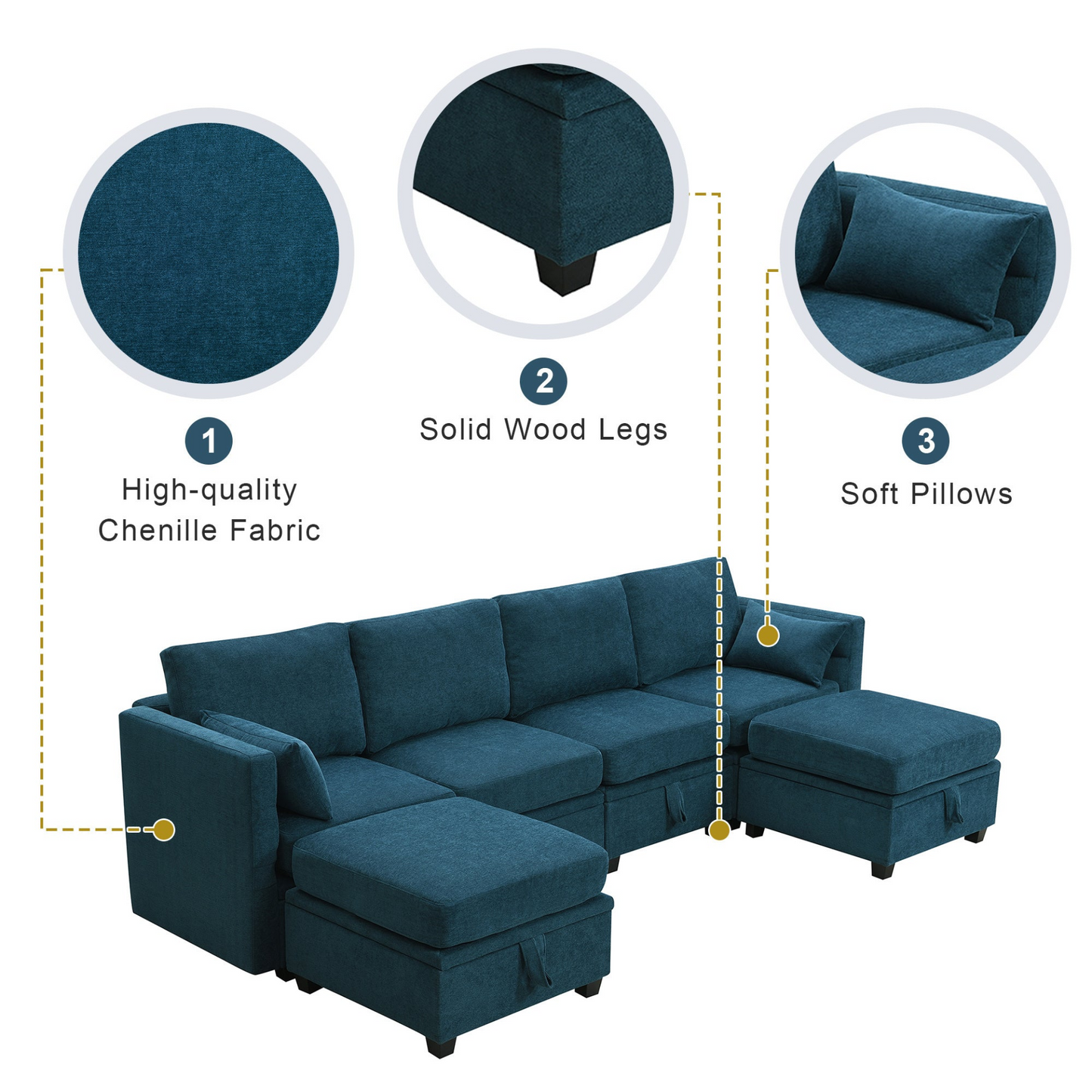 Sofa & Chair sets | Chenille Modular Sectional Sofa,U Shaped Couch with Adjustable Armrests and Backrests,6 Seat Reversible Sofa Bed with Storage Seats for Living Room, Apartment,2 Colors | casafoyer.myshopify.com