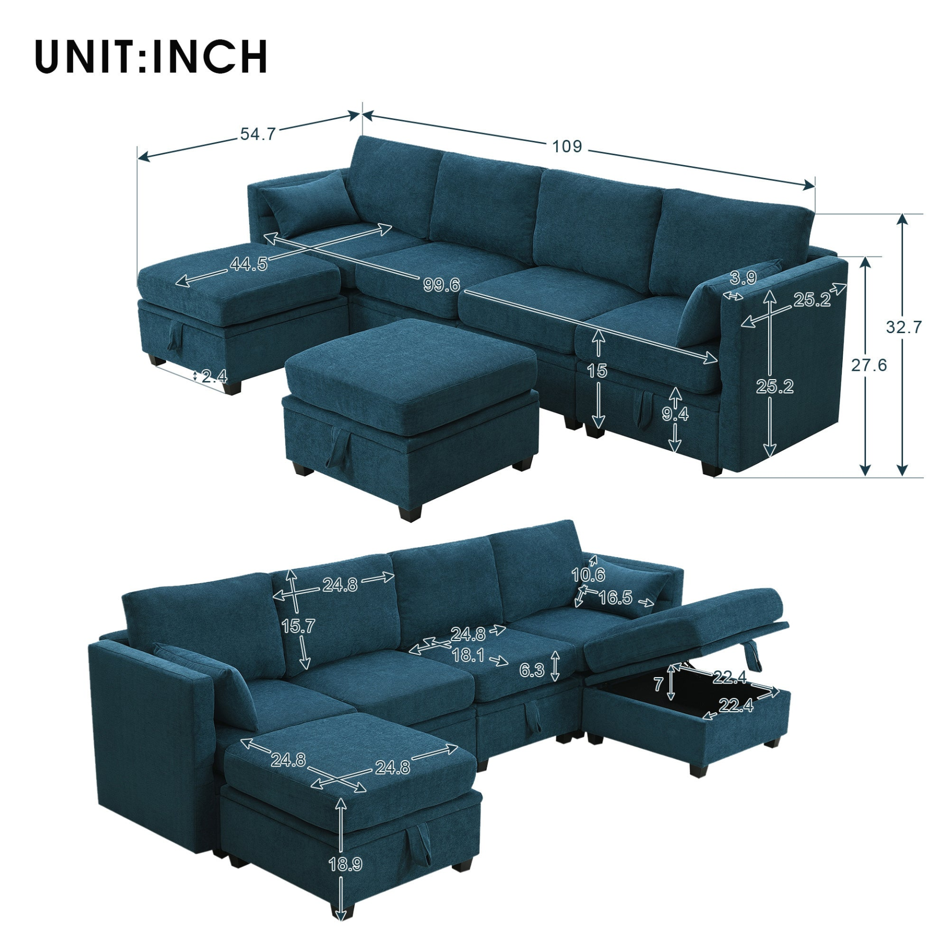 Sofa & Chair sets | Chenille Modular Sectional Sofa,U Shaped Couch with Adjustable Armrests and Backrests,6 Seat Reversible Sofa Bed with Storage Seats for Living Room, Apartment,2 Colors | casafoyer.myshopify.com