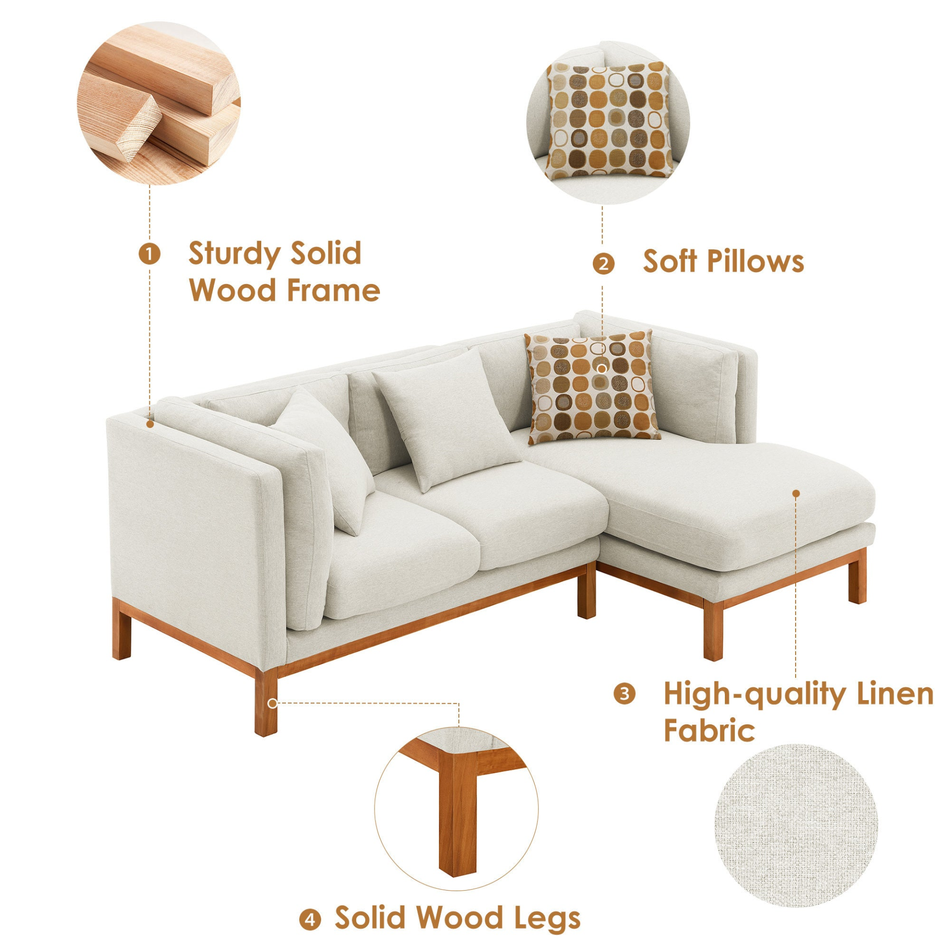 Sofa & Chair sets | Modern Sectional Sofa,Rustic L-shaped Couch Set with 3 Free Pillows,4-seat Linen Fabric Indoor Furniture with Chaise Lounge for Living Room, Apartment, Office,2 Colors | casafoyer.myshopify.com