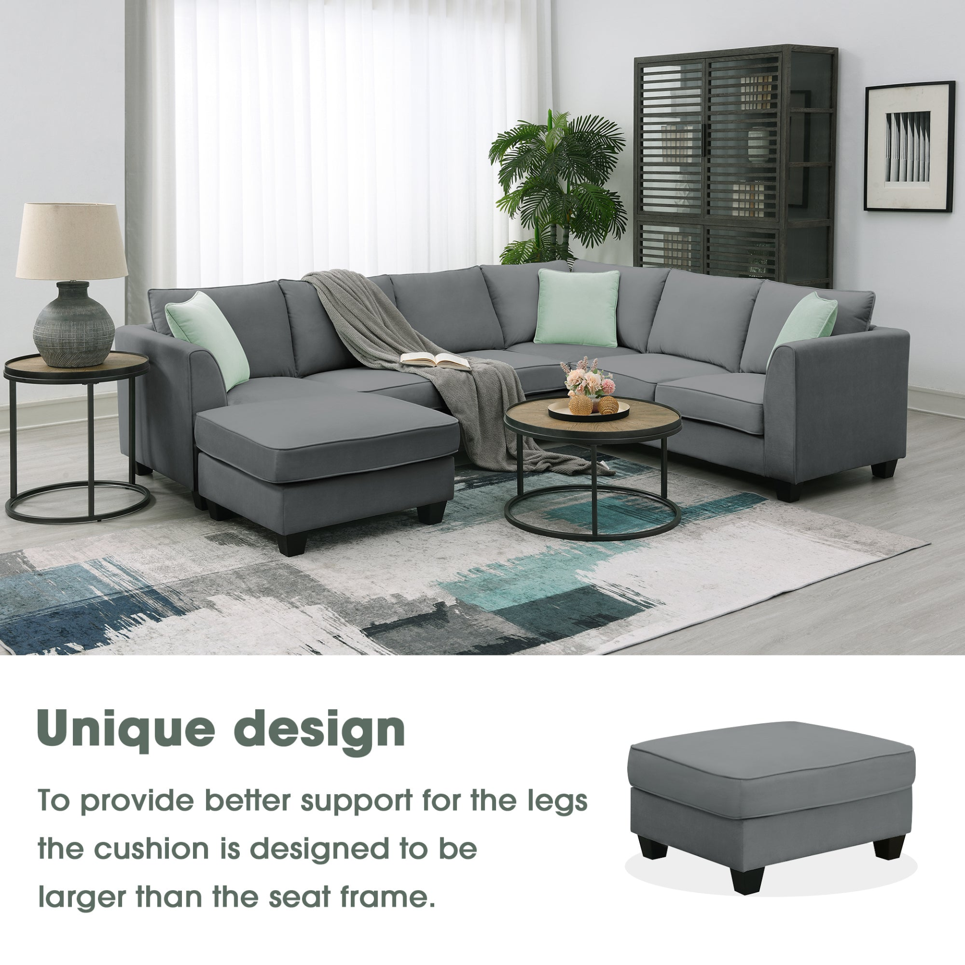 Sofa & Chair sets | Sectional Sofa Couches Living Room Sets, 7 Seats Modular Sectional Sofa with Ottoman, L Shape Fabric Sofa Corner Couch Set with 3 Pillows, Grey | casafoyer.myshopify.com