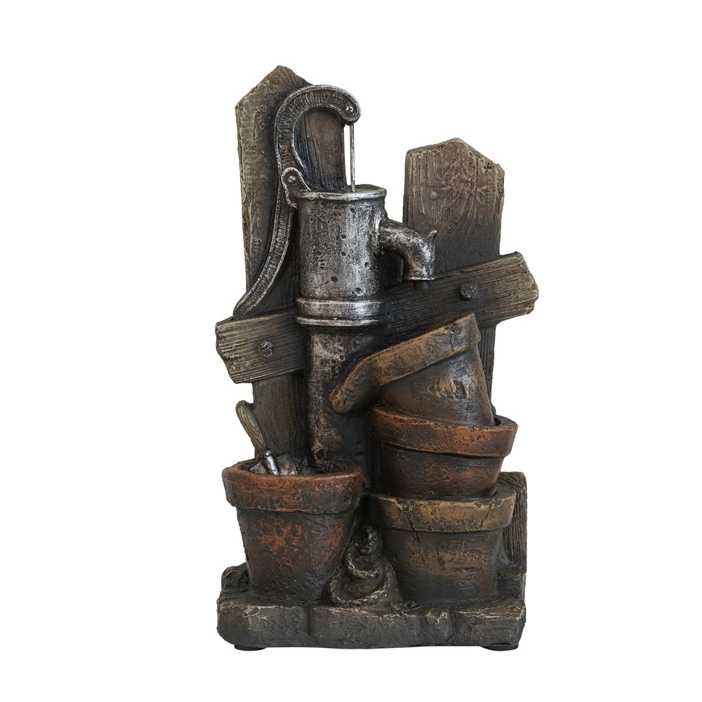 Garden Fountains | Brown and Gray Water Fountain with Antique Water Pump Design and LED Light | casafoyer.myshopify.com