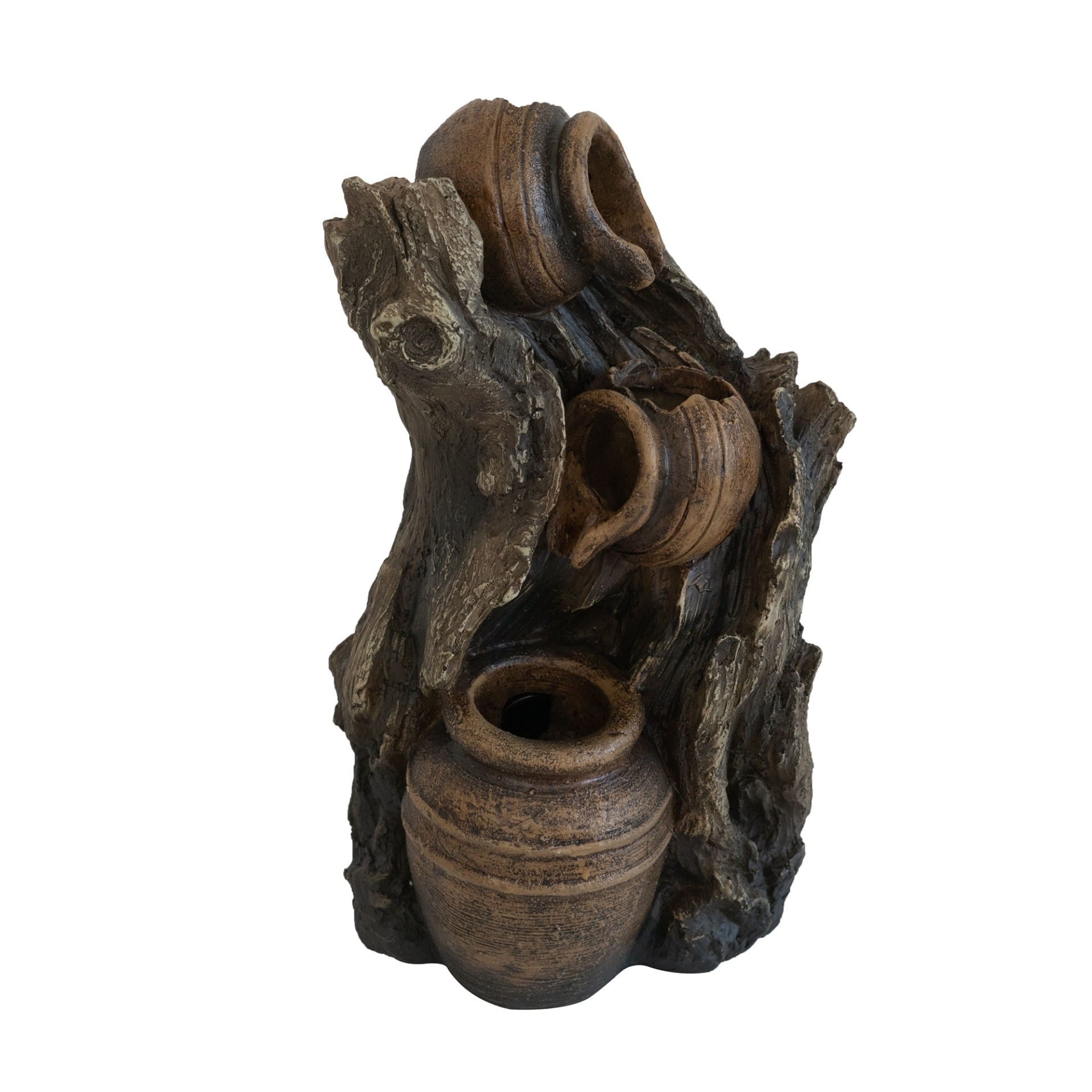 [product_type] | 6.3x5.1x10.8" Decorative 3 Tier Water Fountain with Pot Design, Brown | casafoyer.myshopify.com