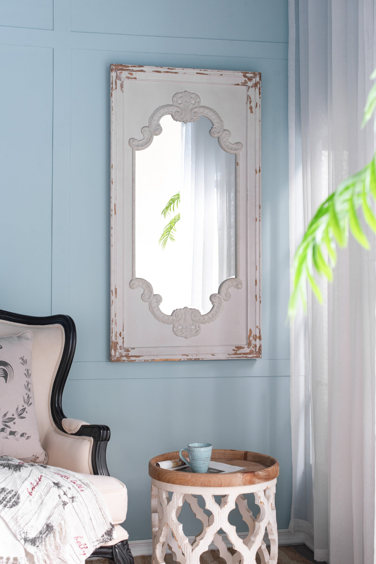 [product_type] | 29" x 54" Distressed White Mirror with Solid Wood Frame | French Country Floor Mirror | casafoyer.myshopify.com