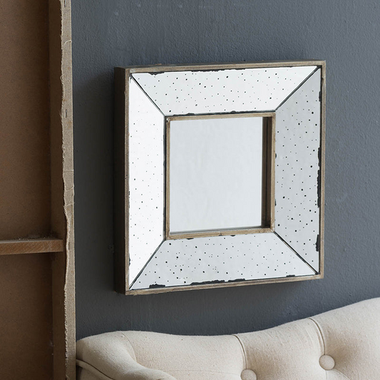 Distressed Silver Square Accent Mirror, Wall Mirror for Living Room, Entryway, Office, Bedroom, Hallway