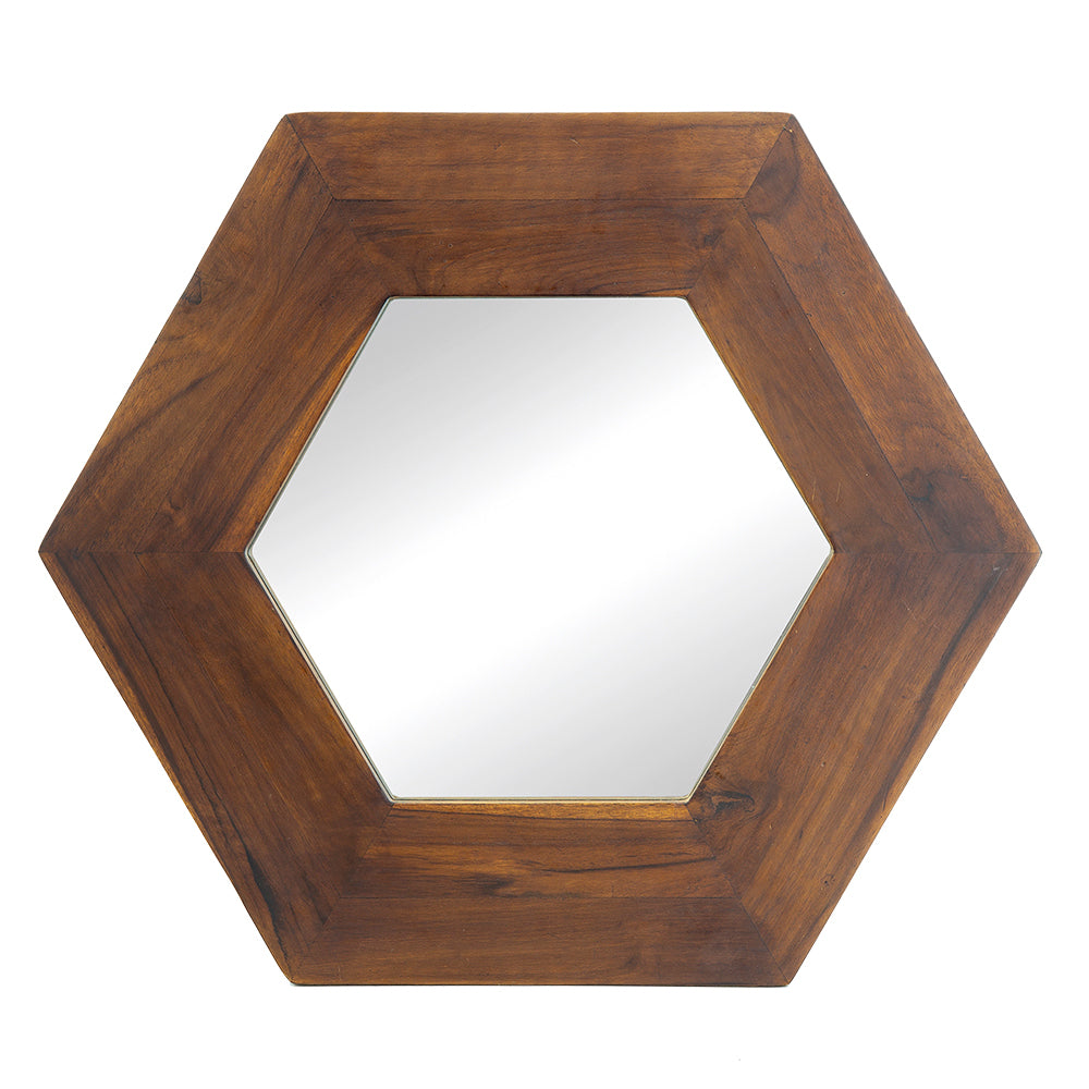 [product_type] | 18.5" x 18.5" Hexagon Mirror with Solid Wood Frame | Wall Decor for Living Room, Bathroom, Hallway | Dark Brown | casafoyer.myshopify.com