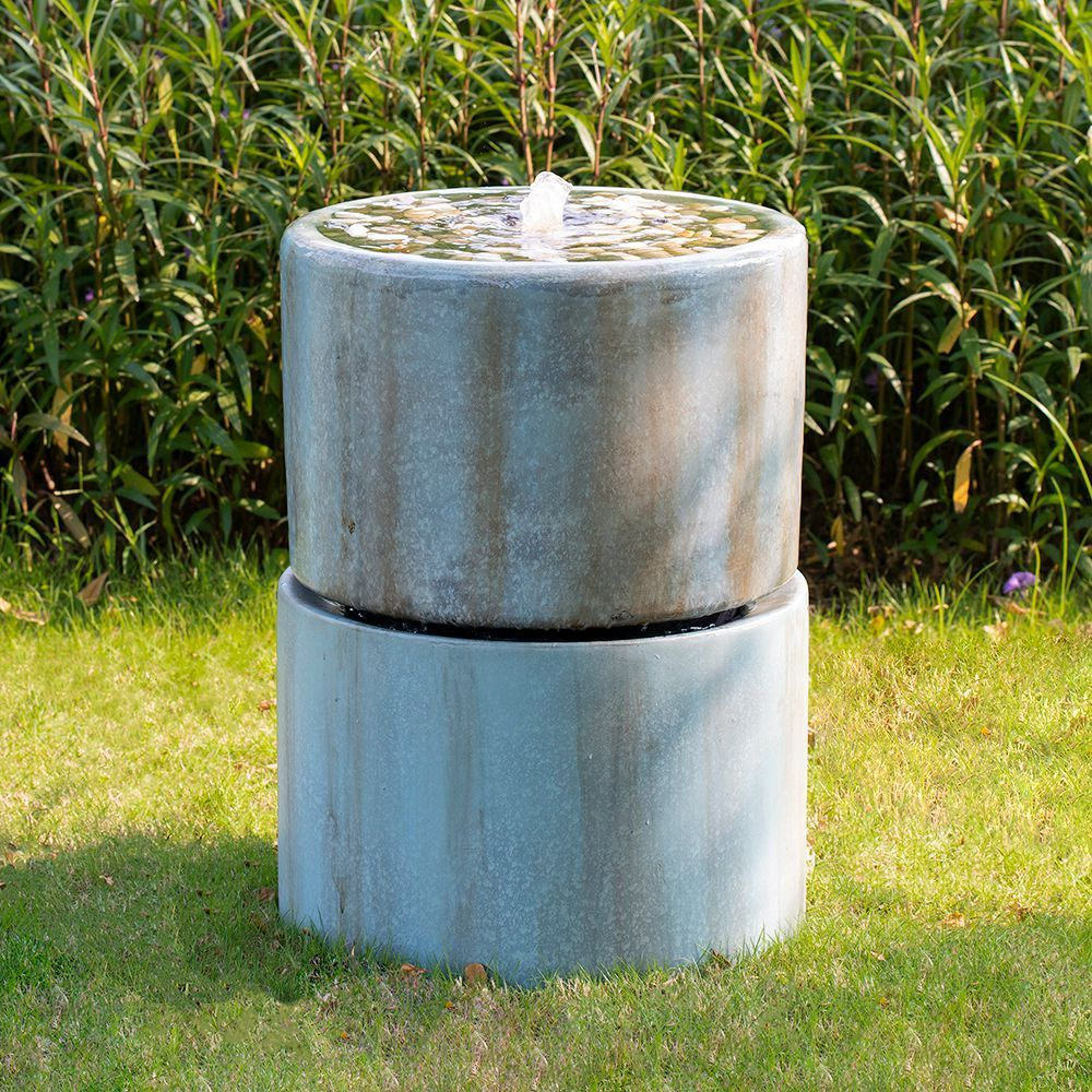 Patio Furntiure Sets | Contemporary Cement Water Fountain, Outdoor Bird Feeder / Bath Fountain, Antique Blue Water feature with Light For Garden, Lawn, Deck & Patio | casafoyer.myshopify.com