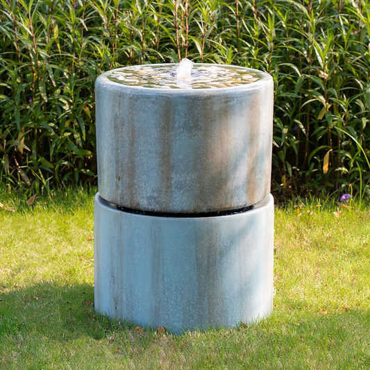 Contemporary Cement Water Fountain, Outdoor Bird Feeder / Bath Fountain, Antique Blue Water feature with Light For Garden, Lawn, Deck & Patio