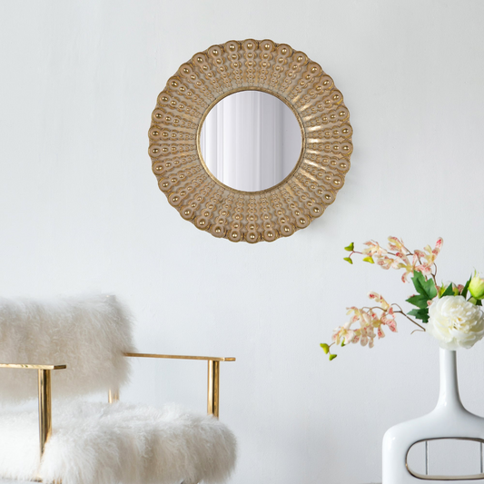 Wall mirror | Transitional Beaded Sunburst Mirror, Round Accent Wall Mirror for Living Room, Entryway, Bathroom, Office, Foyer | casafoyer.myshopify.com