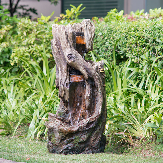 [product_type] | 17.5x15.5x39.5" Indoor Outdoor Tree Trunk Fountain | Rustic Floor Standing Waterfall Fountain with Light | casafoyer.myshopify.com