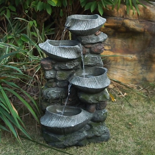 Garden Fountains | Indoor Outdoor Stone Water Fountain,  4-Tier Polyresin Cascading Rock Bowl Freestanding Fountain with LED Ligh | casafoyer.myshopify.com