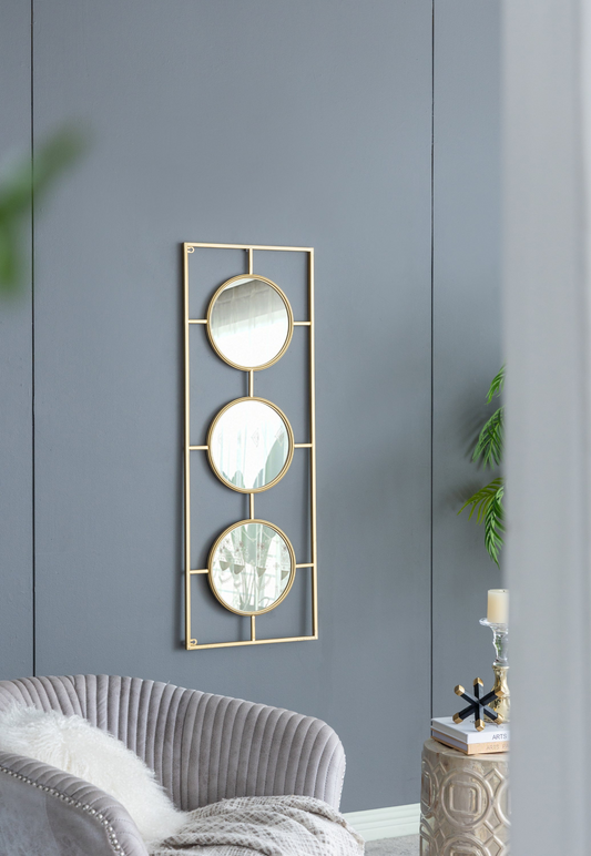 3 Mirror Piece Wall Mirror in Gold Rectangular Frame, Home Wall Decor for Bedroom Living Room, 43inchx16inch