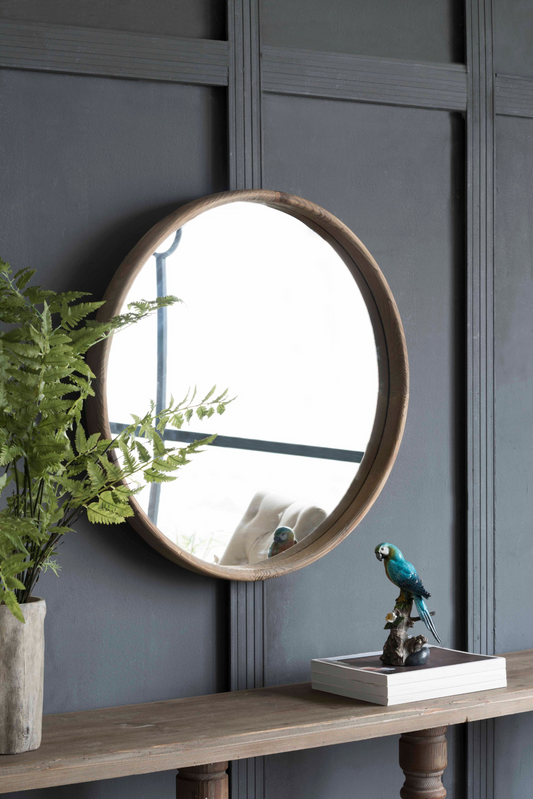 Round Wood Mirror, Wall Mounted Mirror Home Decor for Bathroom Living Room