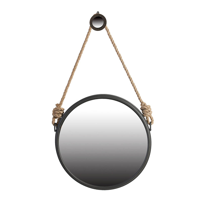 [product_type] | 19.5" in Cleveland Mirror with Rope Strap Contemporary Design Circle Mirror with Grey Round Metal Frame for Wall Decor Bathroom | casafoyer.myshopify.com