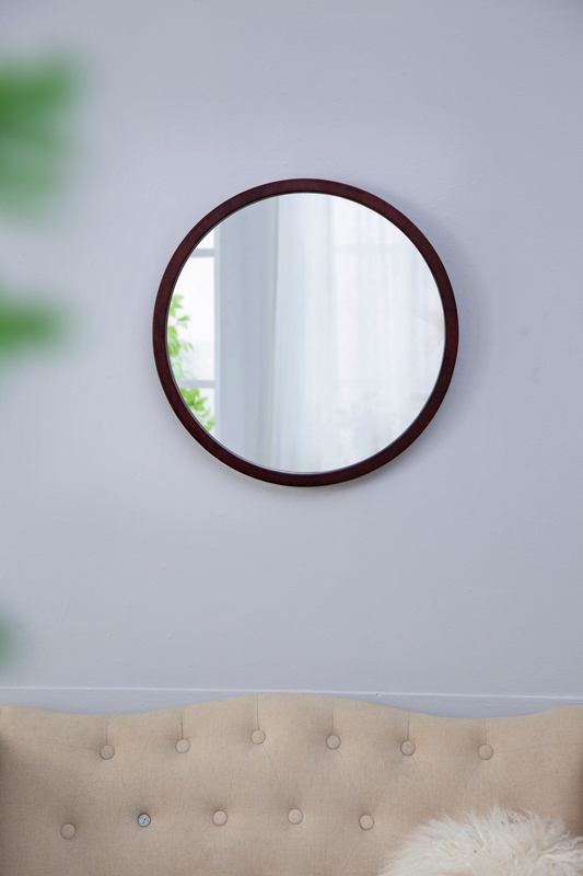 Circle Wall Mirror with Wooden Frame and Walnut Finish,Wall Mirror for Living Room Dining Room