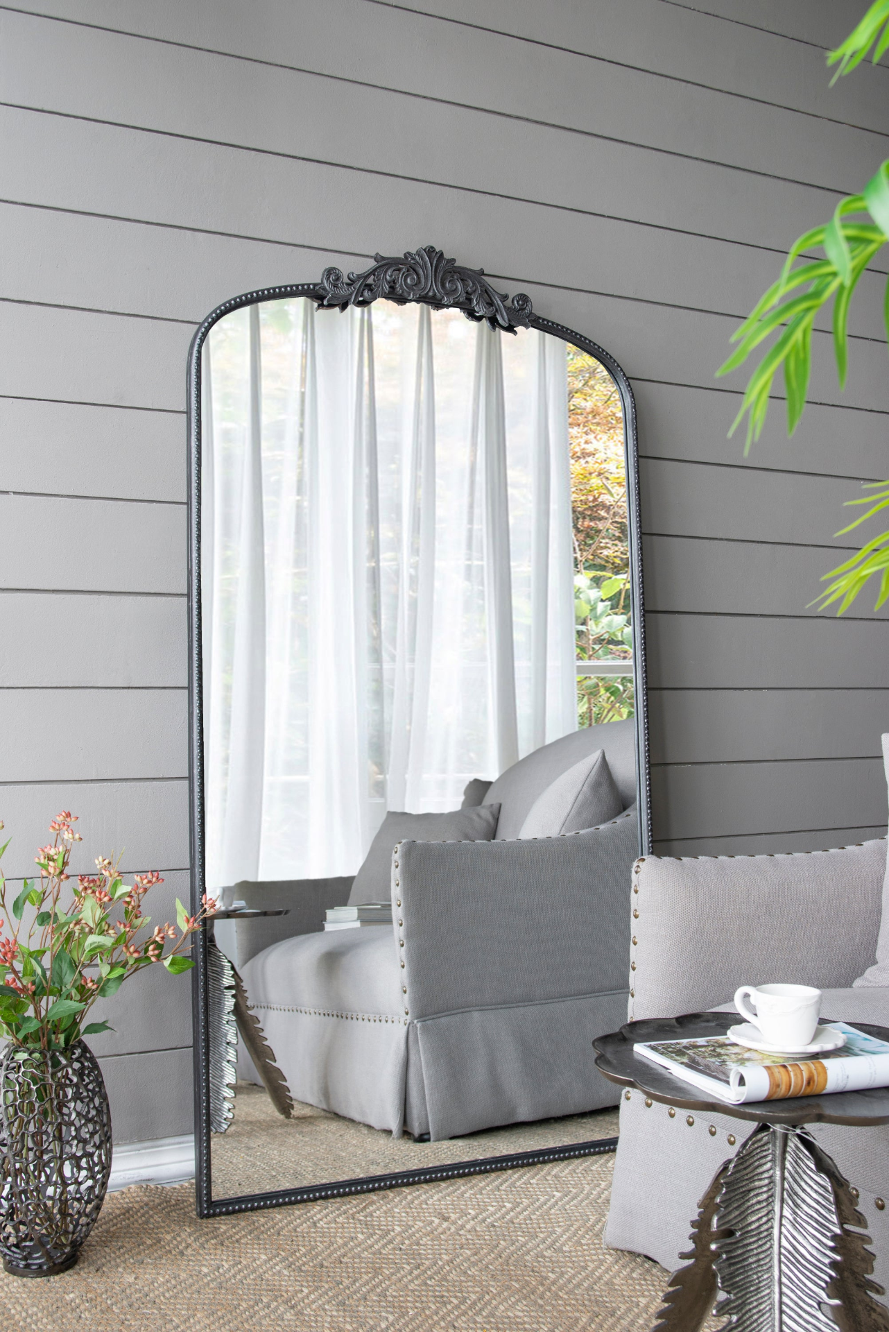 [product_type] | 66" x 36" Full Length Mirror, Arched Mirror Hanging or Leaning Against Wall, Large Black Mirror for Living Room | casafoyer.myshopify.com