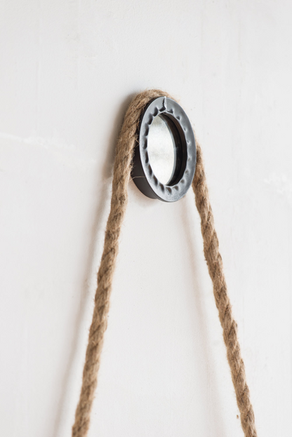 [product_type] | 19.5" in Cleveland Mirror with Rope Strap Contemporary Design Circle Mirror with Grey Round Metal Frame for Wall Decor Bathroom | casafoyer.myshopify.com