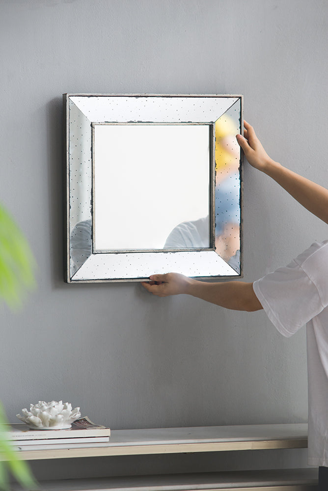 [product_type] | 18" x 18" Distressed Silver Square Accent Mirror - Vintage Flair for Your Home Decor | casafoyer.myshopify.com