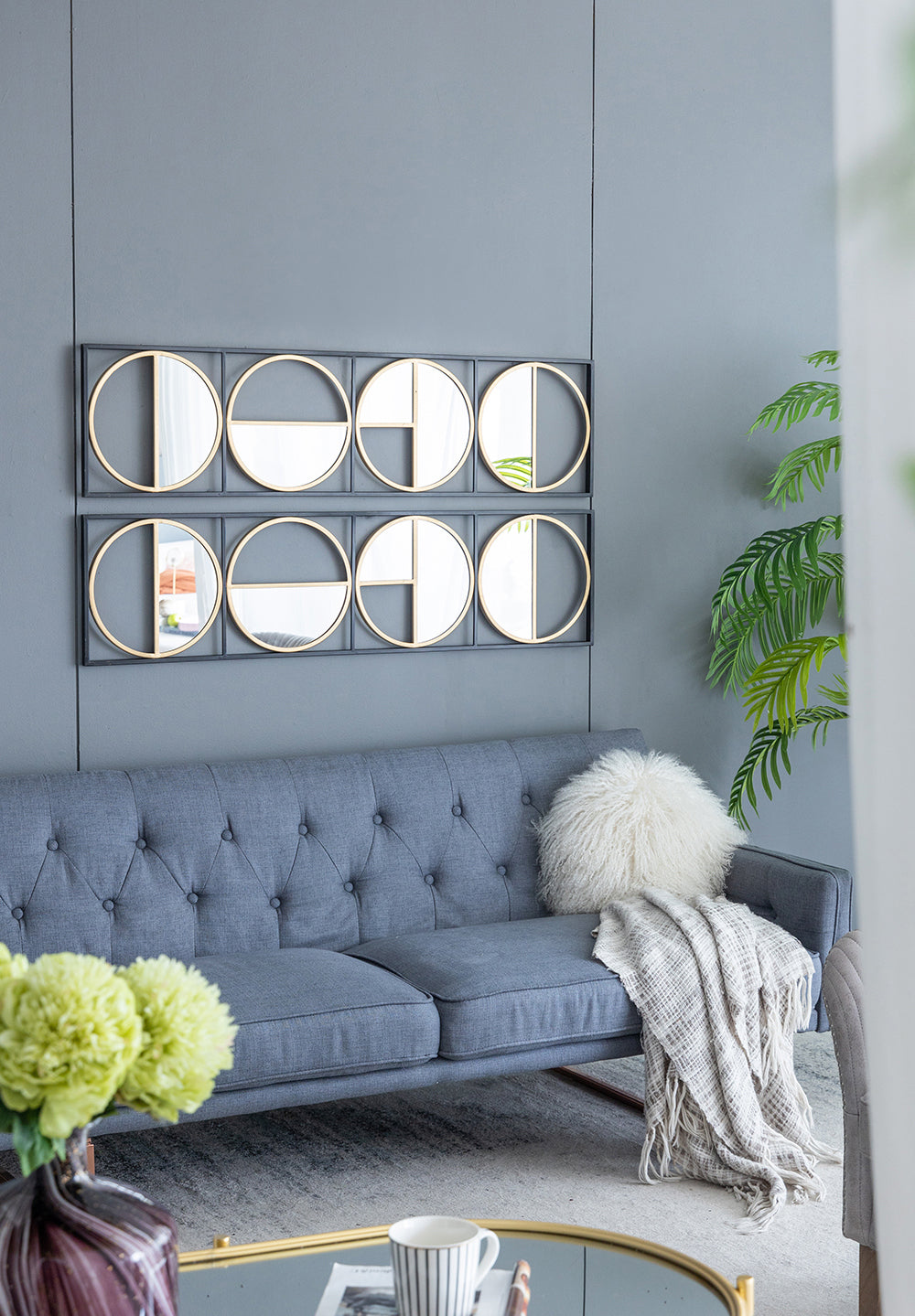 Wall mirror | Eclectic Styling Metal Beaded Black Wall Mirror with Contemporary Design for Bedroom,Liveroom & Entryway | casafoyer.myshopify.com