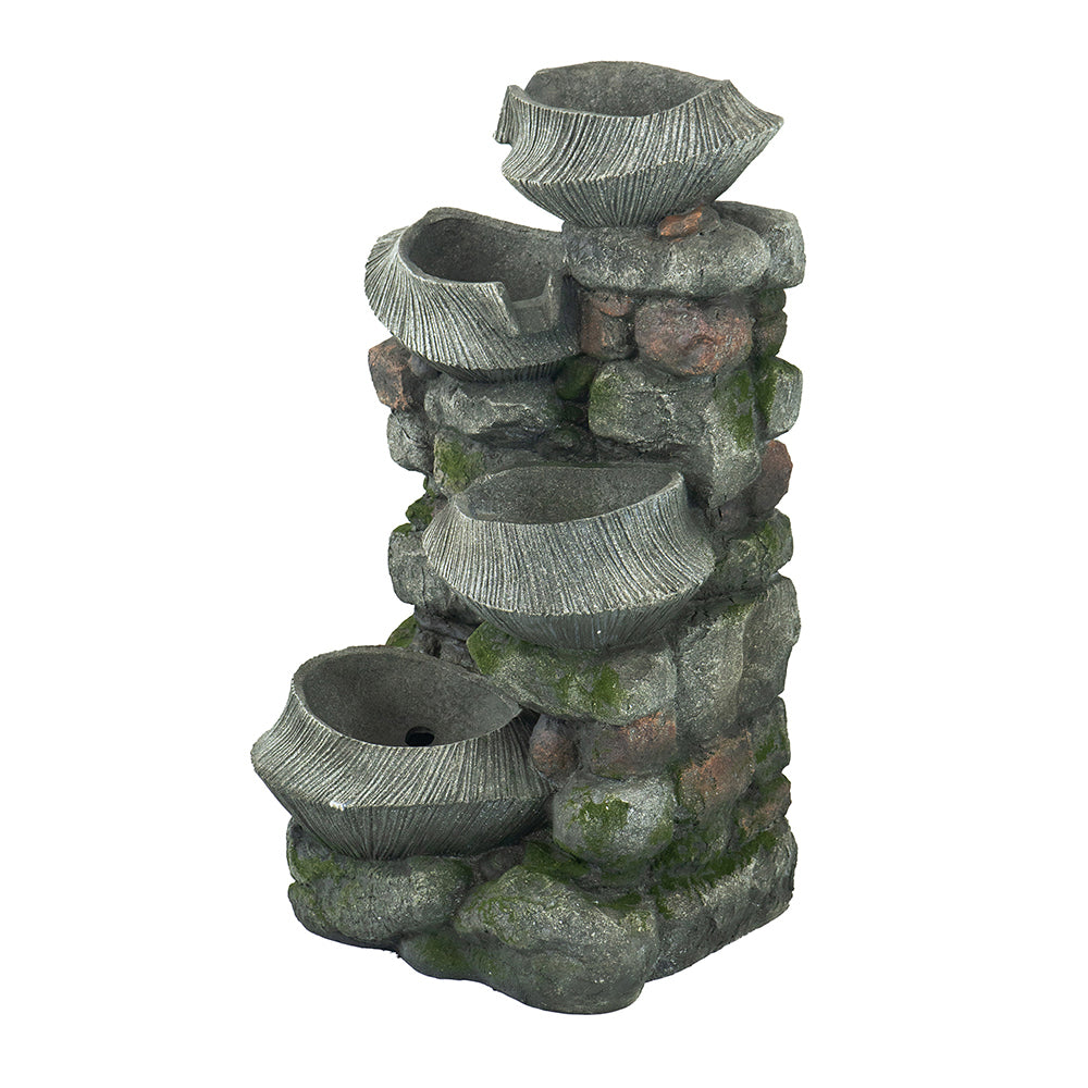 Garden Fountains | Indoor Outdoor Stone Water Fountain,  4-Tier Polyresin Cascading Rock Bowl Freestanding Fountain with LED Ligh | casafoyer.myshopify.com