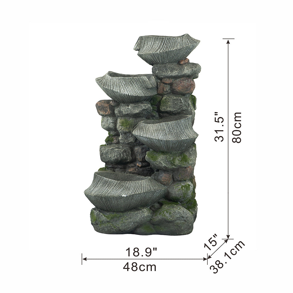 Garden Fountains | Indoor Outdoor Stone Water Fountain,  4-Tier Polyresin Cascading Rock Bowl Freestanding Fountain with LED Ligh | casafoyer.myshopify.com