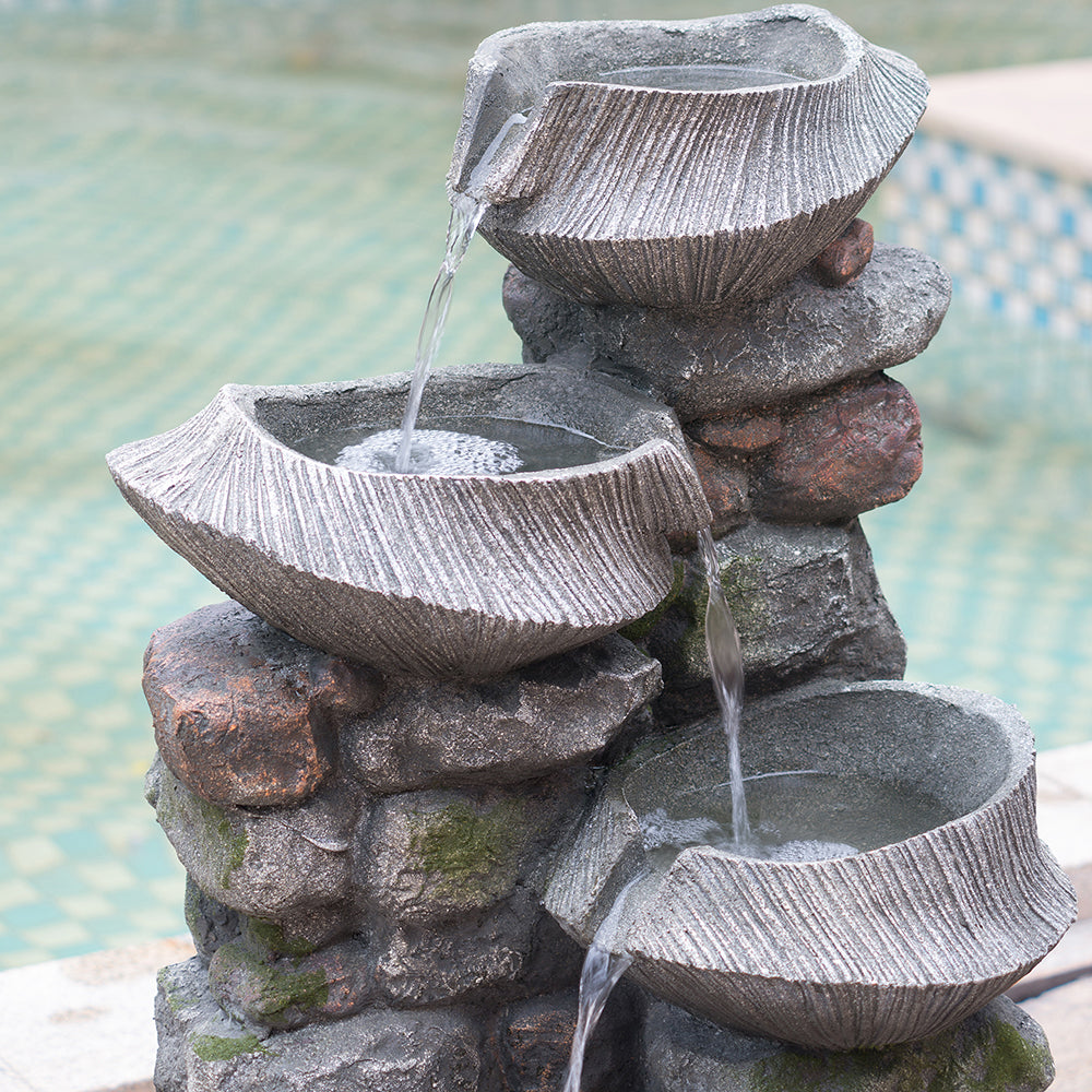 Garden Fountains | Indoor Outdoor Stone Water Fountain,  4-Tier Polyresin Cascading Rock Bowl Freestanding Fountain with LED Ligh | casafoyer.myshopify.com