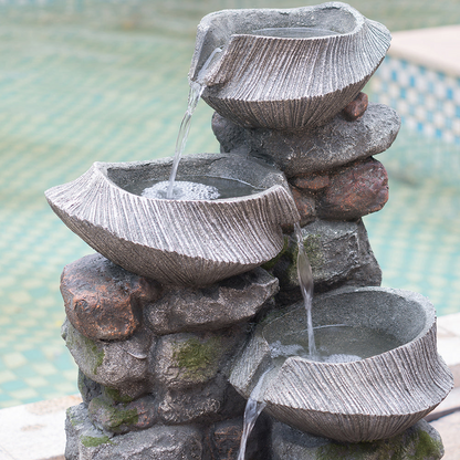 Garden Fountains | Indoor Outdoor Stone Water Fountain,  4-Tier Polyresin Cascading Rock Bowl Freestanding Fountain with LED Ligh | casafoyer.myshopify.com