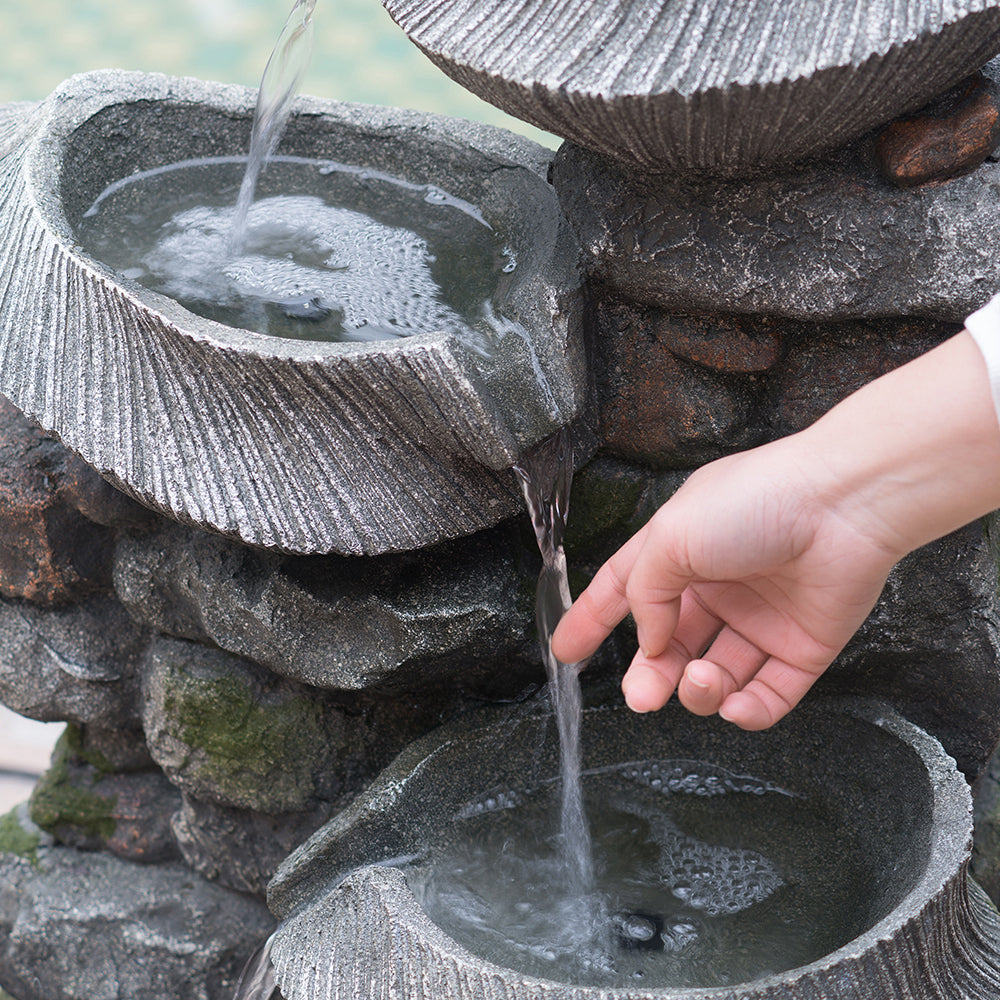 Garden Fountains | Indoor Outdoor Stone Water Fountain,  4-Tier Polyresin Cascading Rock Bowl Freestanding Fountain with LED Ligh | casafoyer.myshopify.com