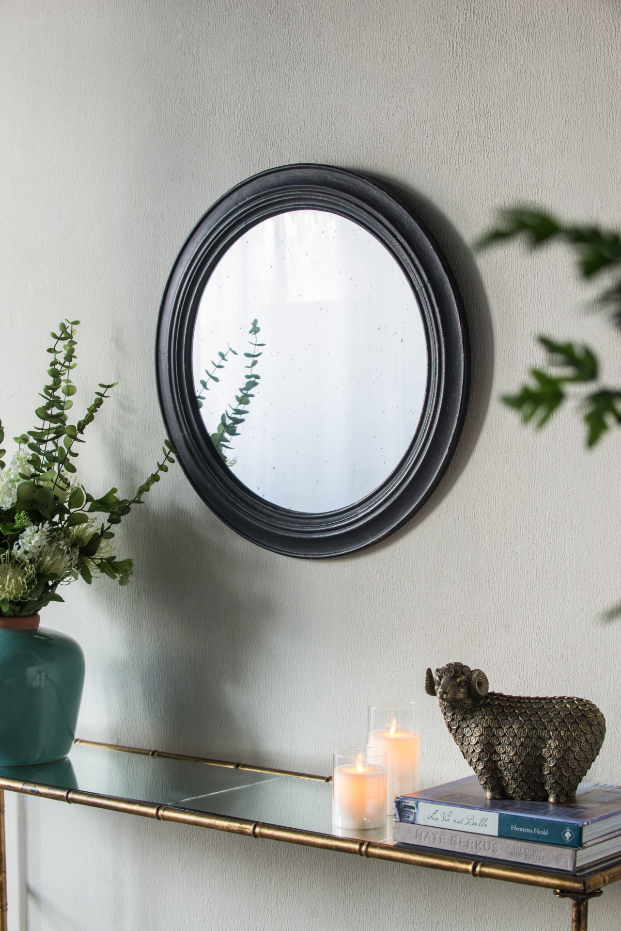 Wall mirror | Circle Wall Mirror with Wooden Black Frame, Antique Classic Accent Mirror, for Living Room, Foyer, Bathroom, Office | casafoyer.myshopify.com