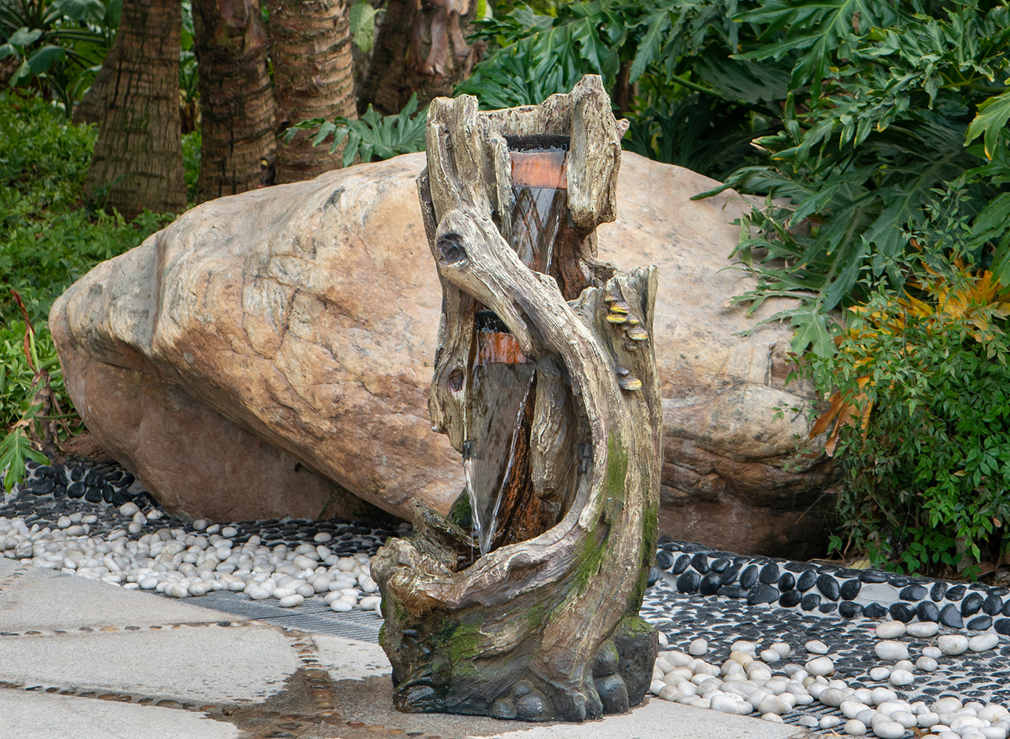 [product_type] | 17.5x15.5x39.5" Indoor Outdoor Tree Trunk Fountain | Rustic Floor Standing Waterfall Fountain with Light | casafoyer.myshopify.com