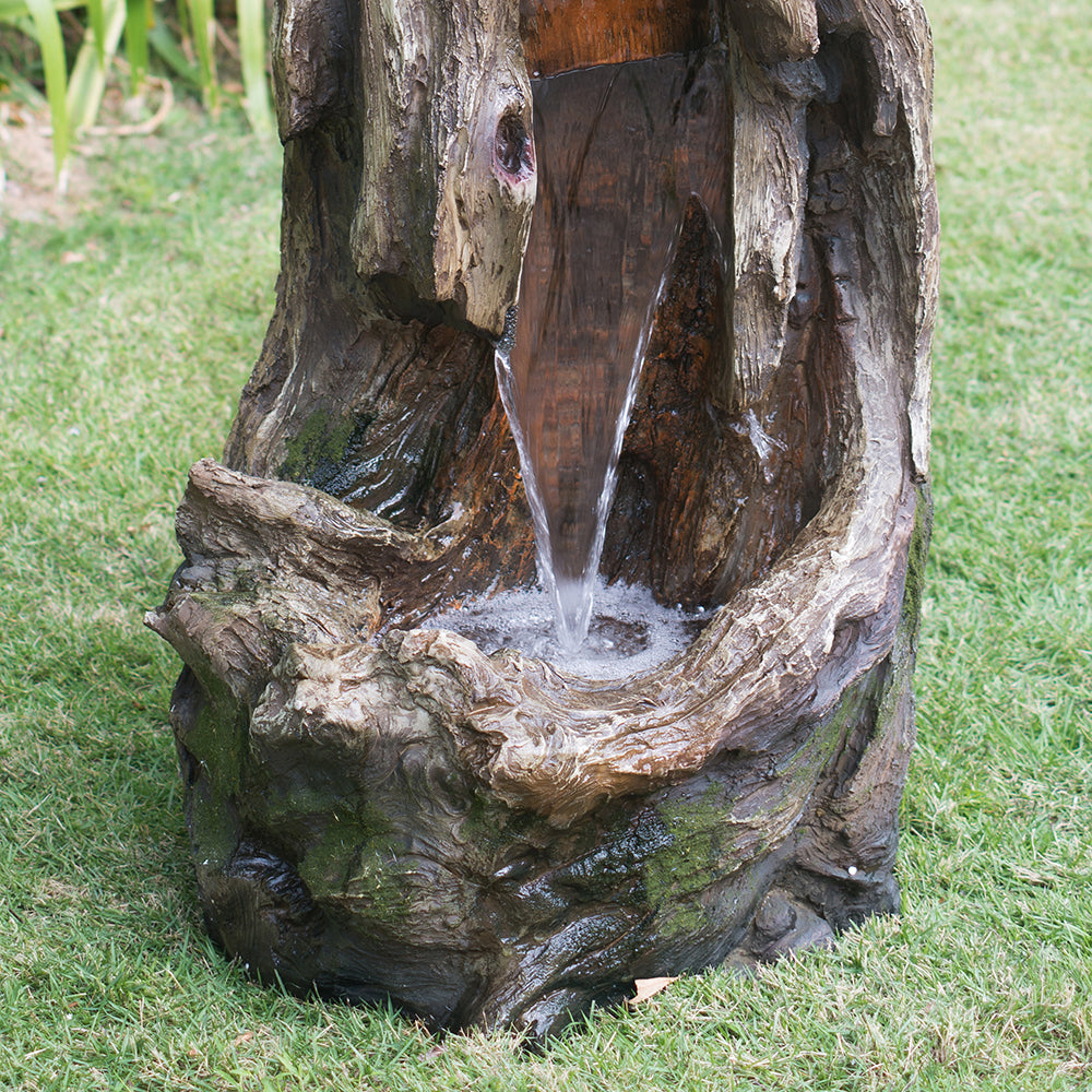 [product_type] | 17.5x15.5x39.5" Indoor Outdoor Tree Trunk Fountain | Rustic Floor Standing Waterfall Fountain with Light | casafoyer.myshopify.com