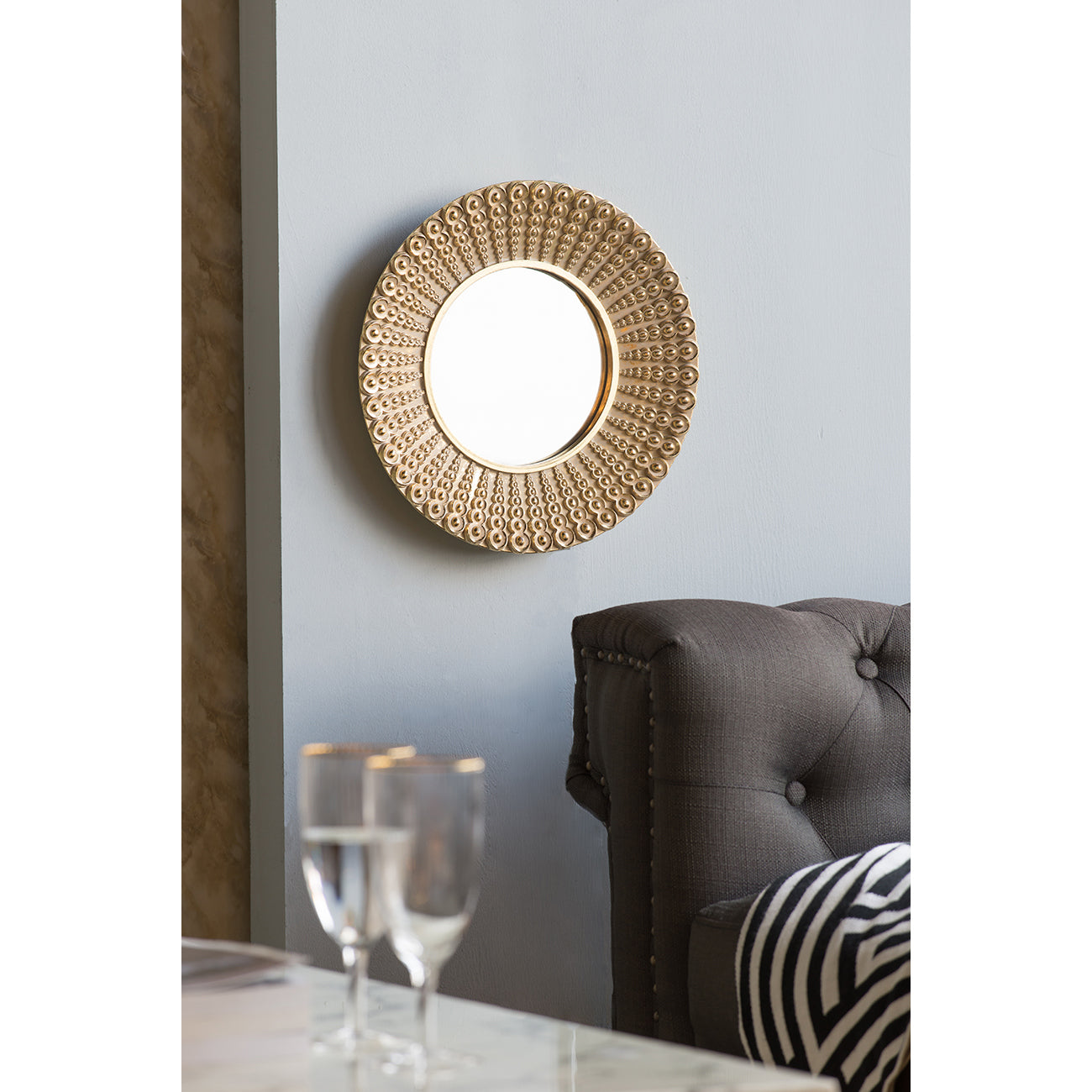 Wall mirror | Transitional Beaded Sunburst Mirror, Round Accent Wall Mirror for Living Room, Entryway, Bathroom, Office, Foyer | casafoyer.myshopify.com