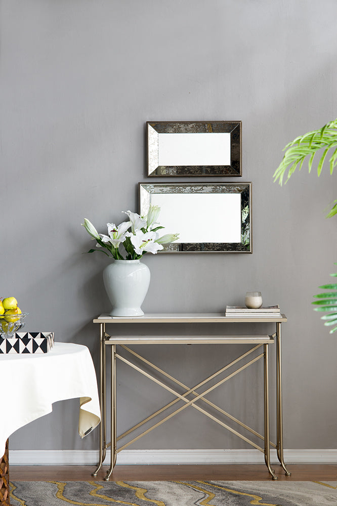 [product_type] | 20" x 12" Antique Silver Rectangle Mirror with Floral Accents, Mirrored Display Tray, Hanging Wall Mirror | casafoyer.myshopify.com