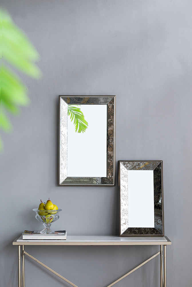 [product_type] | 20" x 12" Antique Silver Rectangle Mirror with Floral Accents, Mirrored Display Tray, Hanging Wall Mirror | casafoyer.myshopify.com