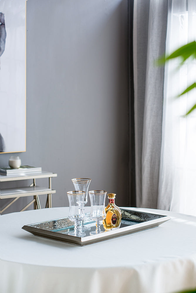 [product_type] | 20" x 12" Antique Silver Rectangle Mirror with Floral Accents, Mirrored Display Tray, Hanging Wall Mirror | casafoyer.myshopify.com